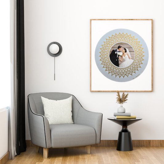 mandala bílý kruh se zlatou