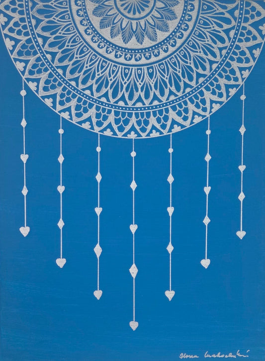 mandala modro stříbrná