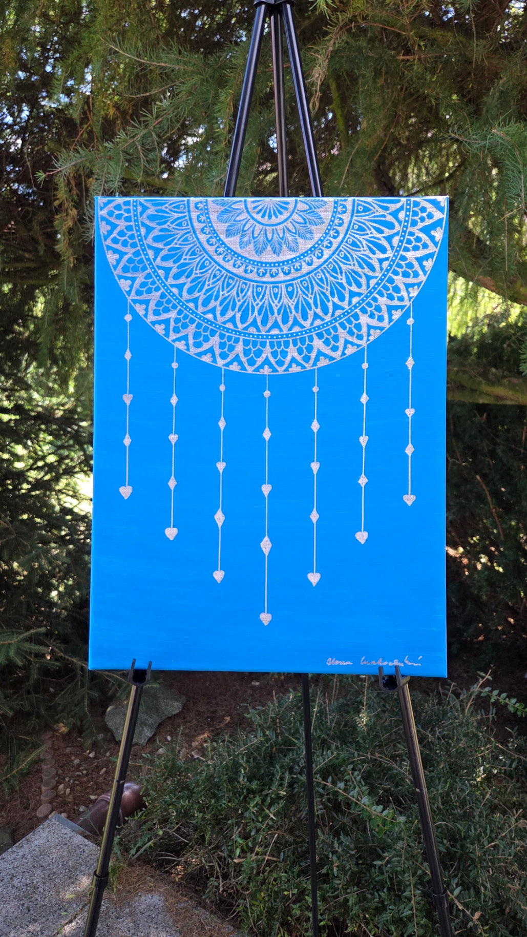 mandala modro stříbrná