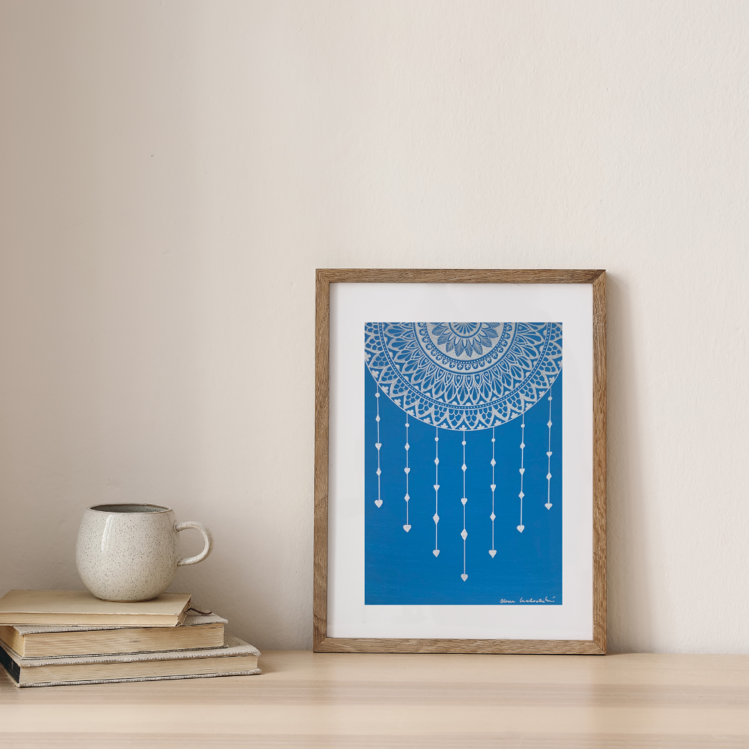 mandala modro stříbrná