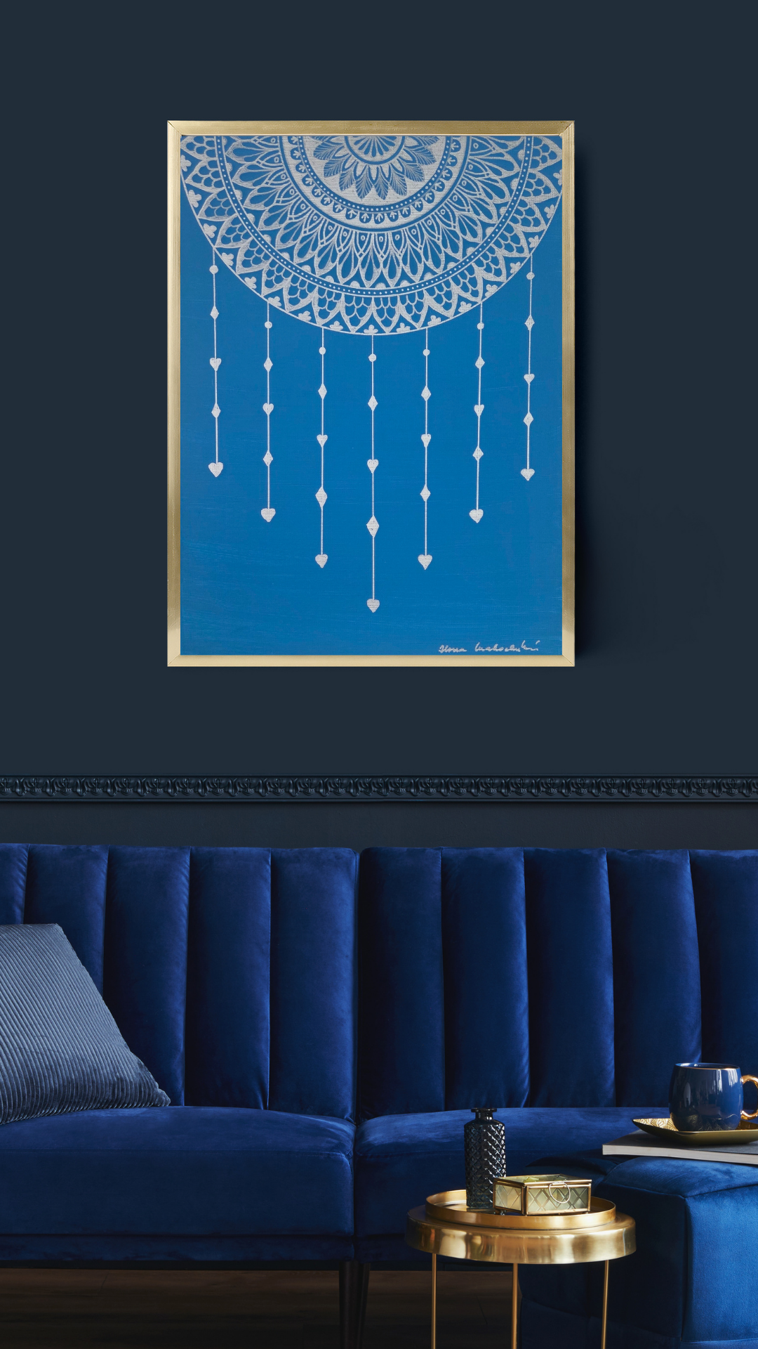 mandala modro stříbrná