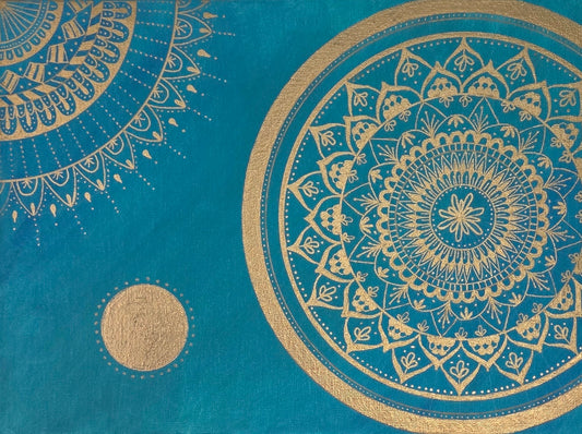 mandala tyrkysová se zlatou