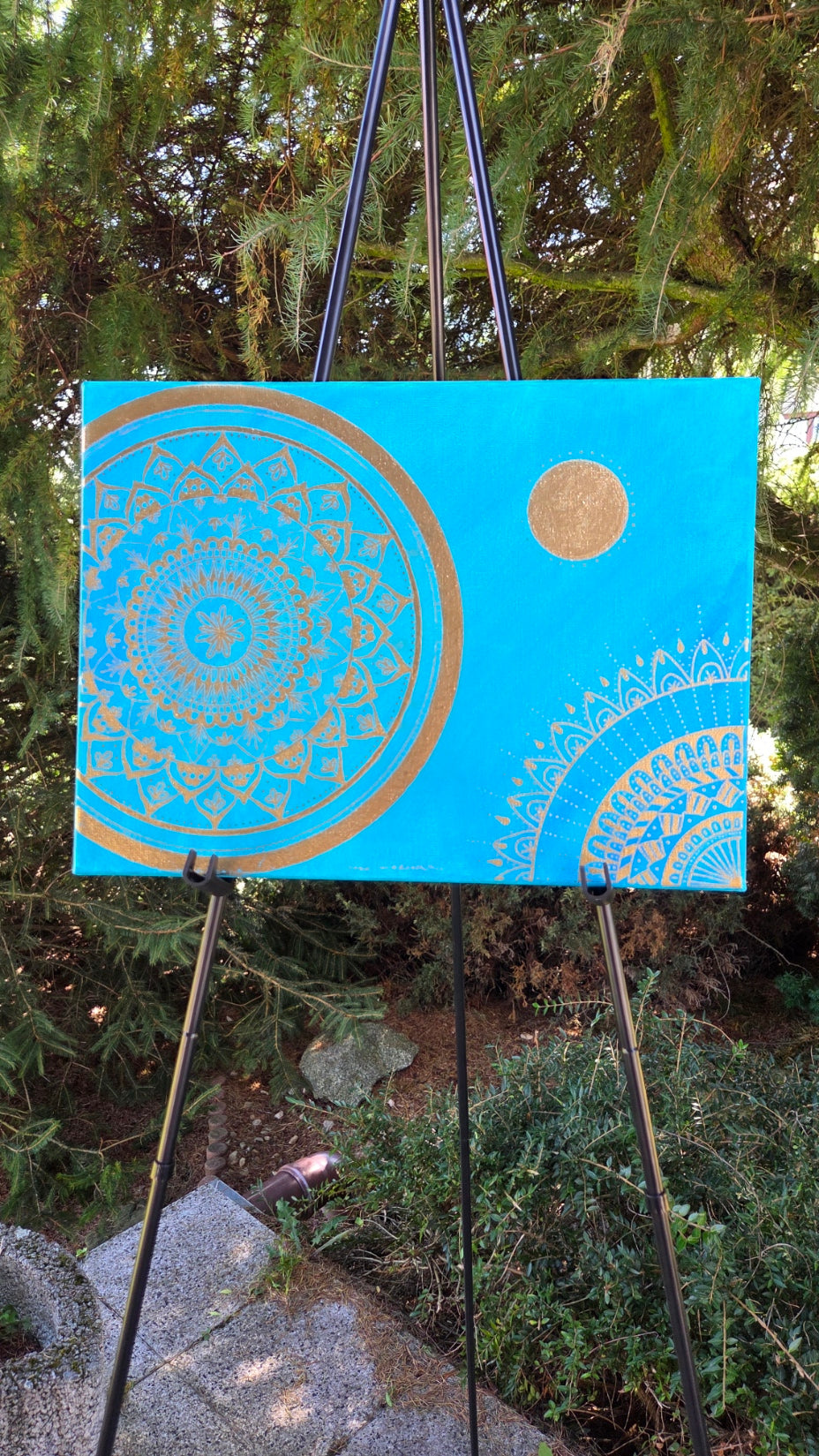 mandala tyrkysová se zlatou