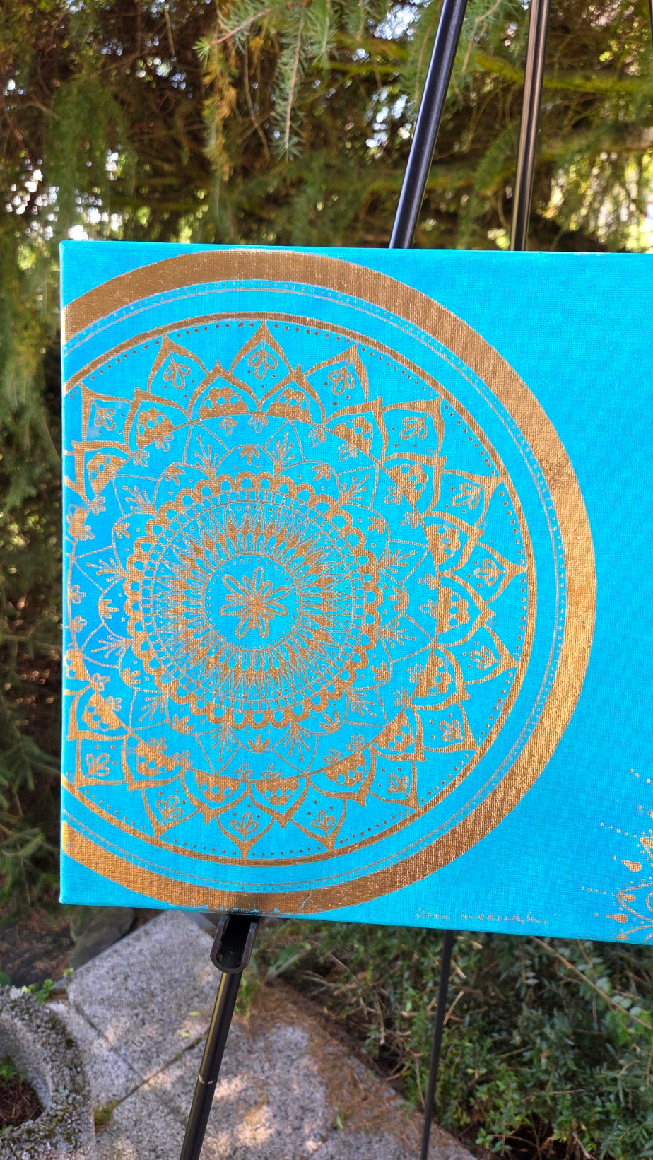 mandala tyrkysová se zlatou