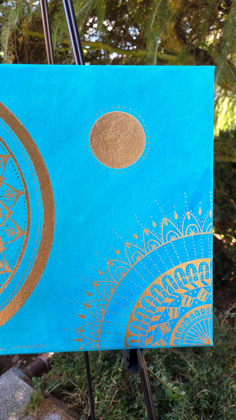 mandala tyrkysová se zlatou