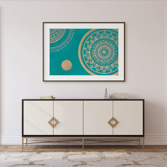 mandala tyrkysová se zlatou