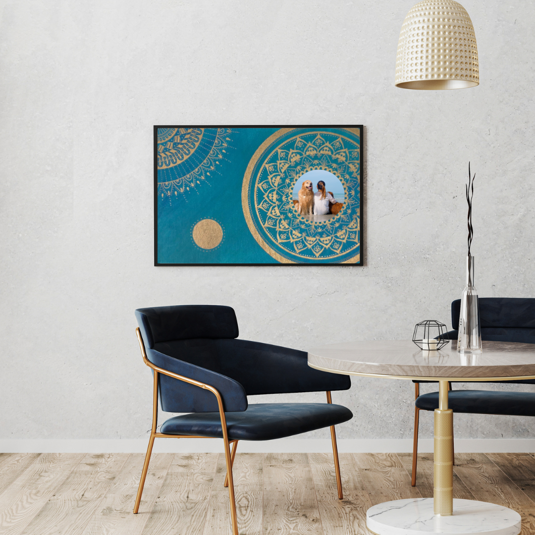 mandala tyrkysová se zlatou