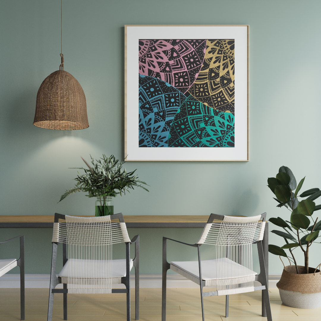 mandala černo barevná