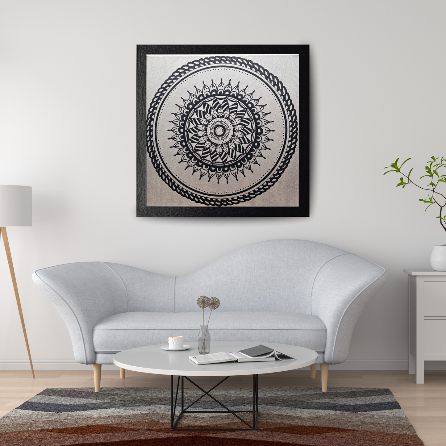 mandala stříbrná s černou