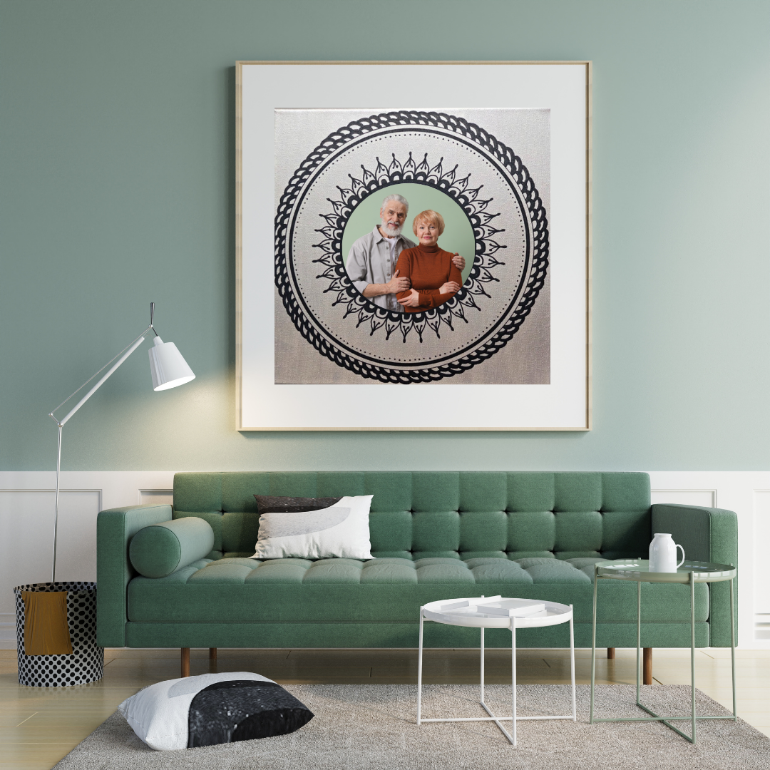 mandala stříbrná s černou